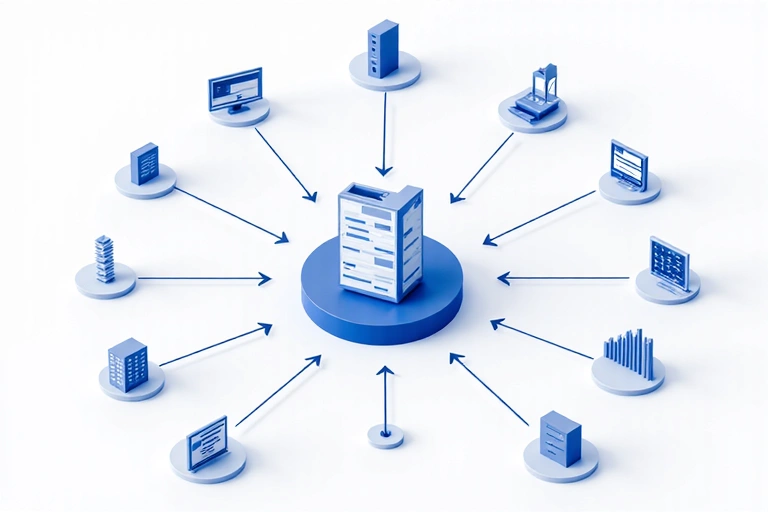 A visual metaphor for external links, showing interconnected nodes and arrows pointing outwards, representing connections to other websites.